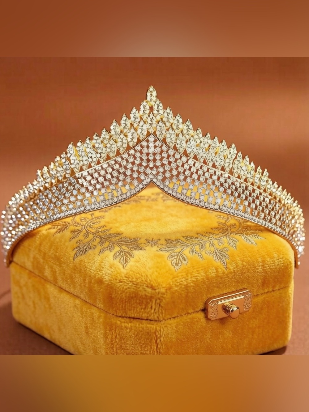 Elegant Gold-Tone Crystal Tiara Crown - Gold